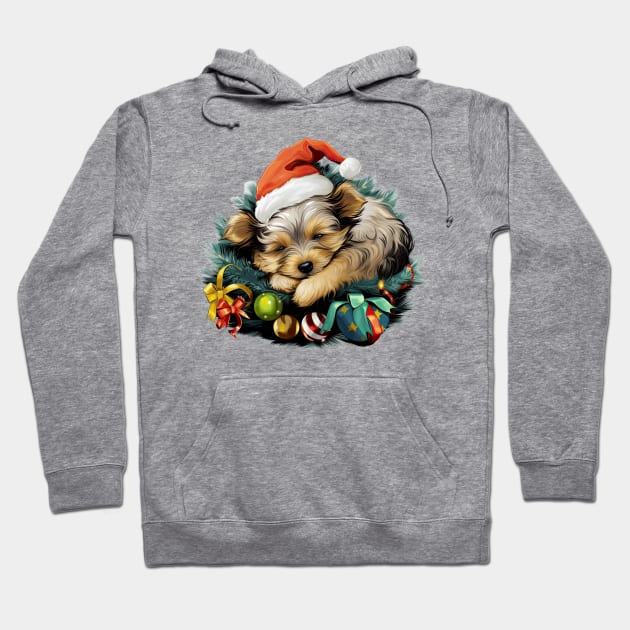 Lazy Yorkshire Terrier Dog at Christmas Hoodie by Chromatic Fusion Studio